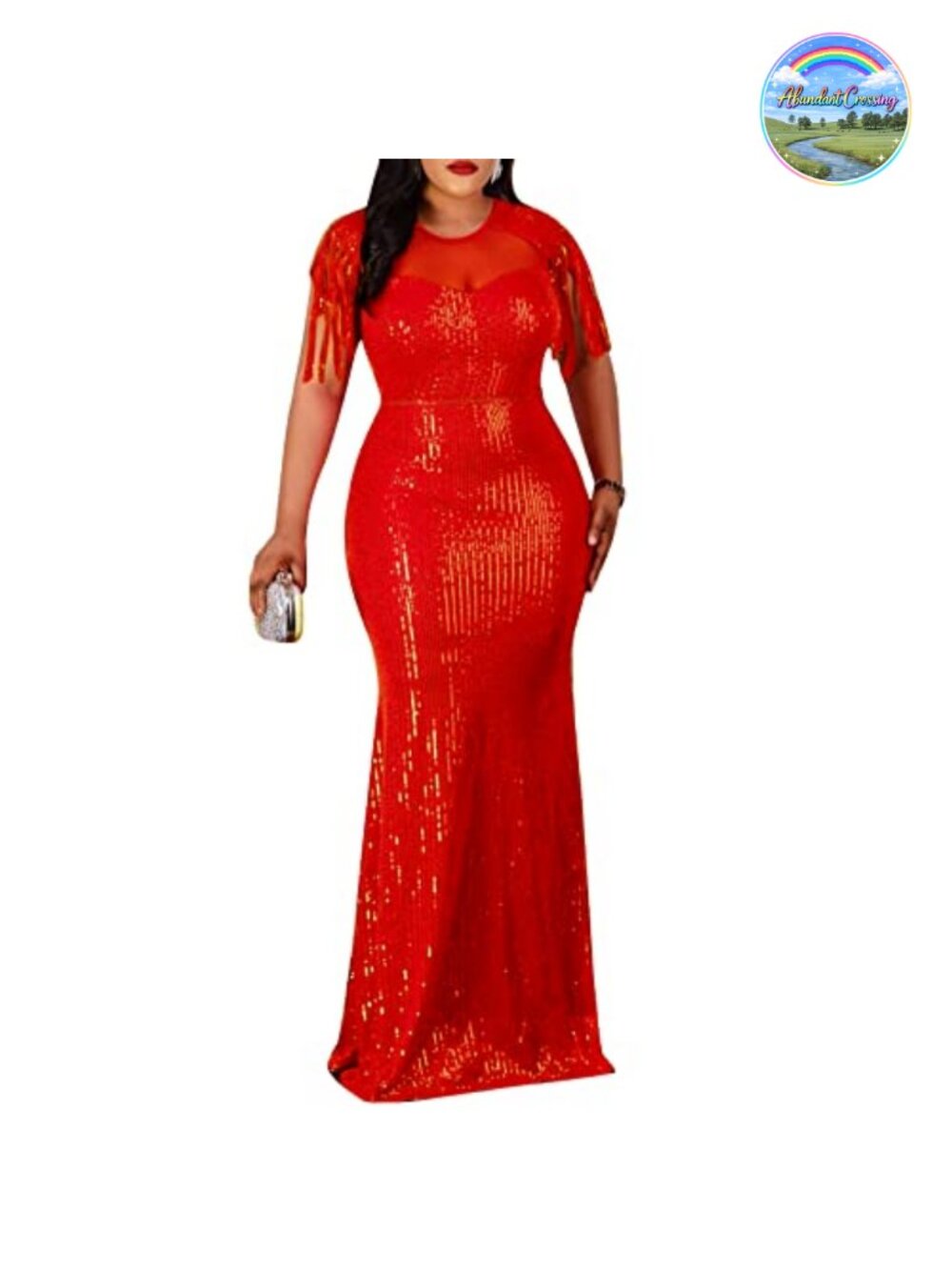 Sequin Tassel Mesh Perspective Bodycon Maxi Dress Party Cocktail Evening